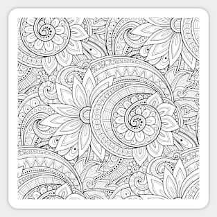 Non-colored Doodle Pattern with Abstract Floral Motifs Sticker